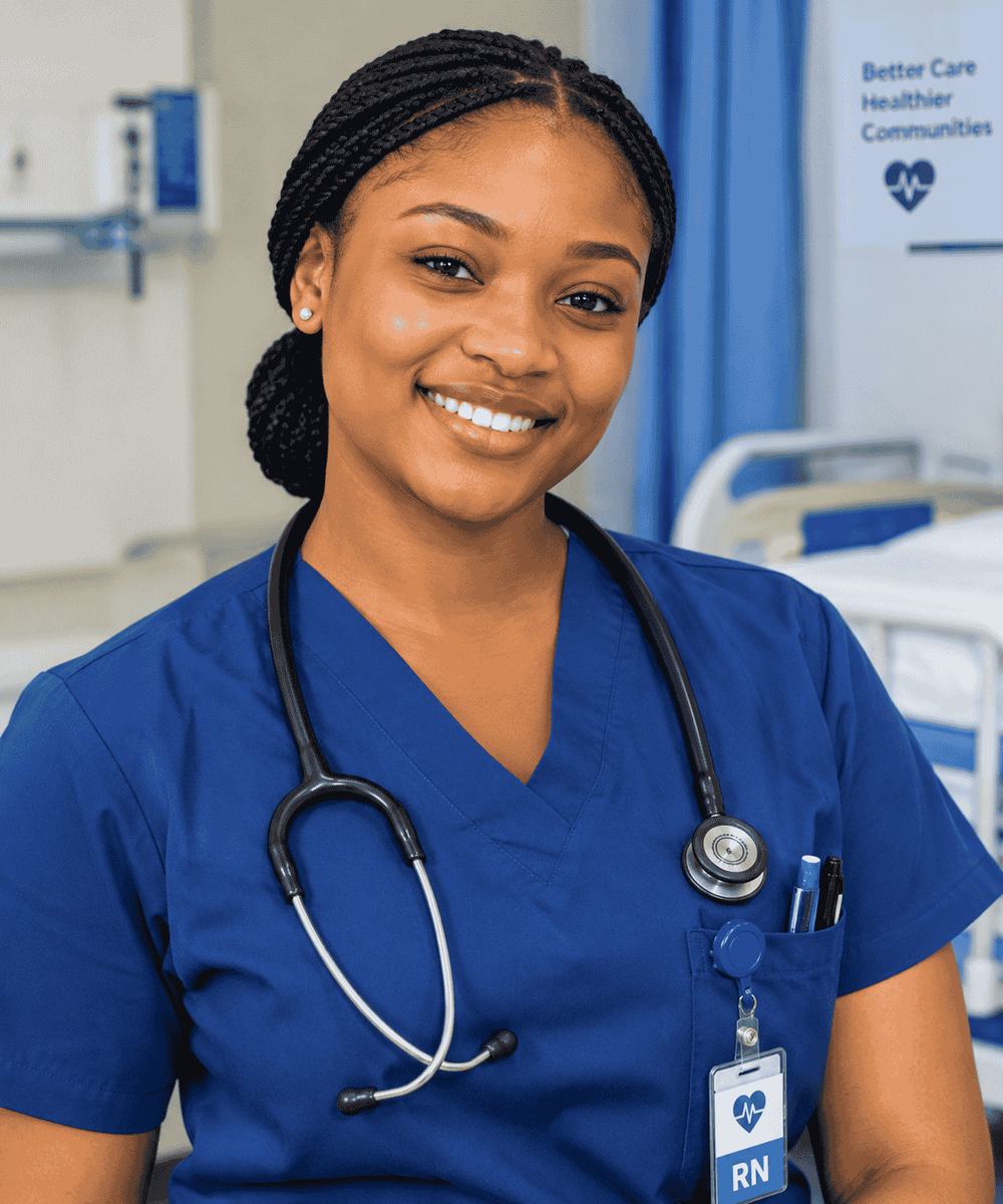 A Lins Medcare nurse in uniform at a patient's home in Delta State